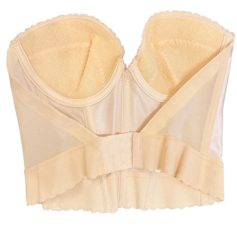 Carnival Vintage Bare-Back Longline Corset Bra 34C Champagne Low Back Bridal 203